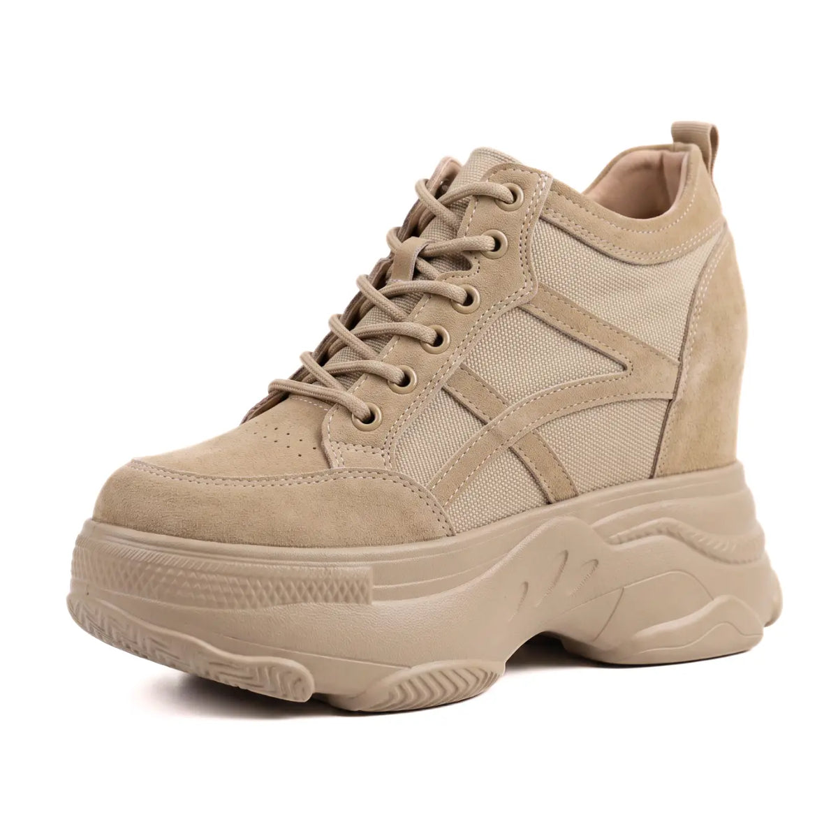 Elevara Women’s 11cm Elevator Platform Sneakers | Cowhide Leather Height Increasing Shoes | Lucimora - beige
