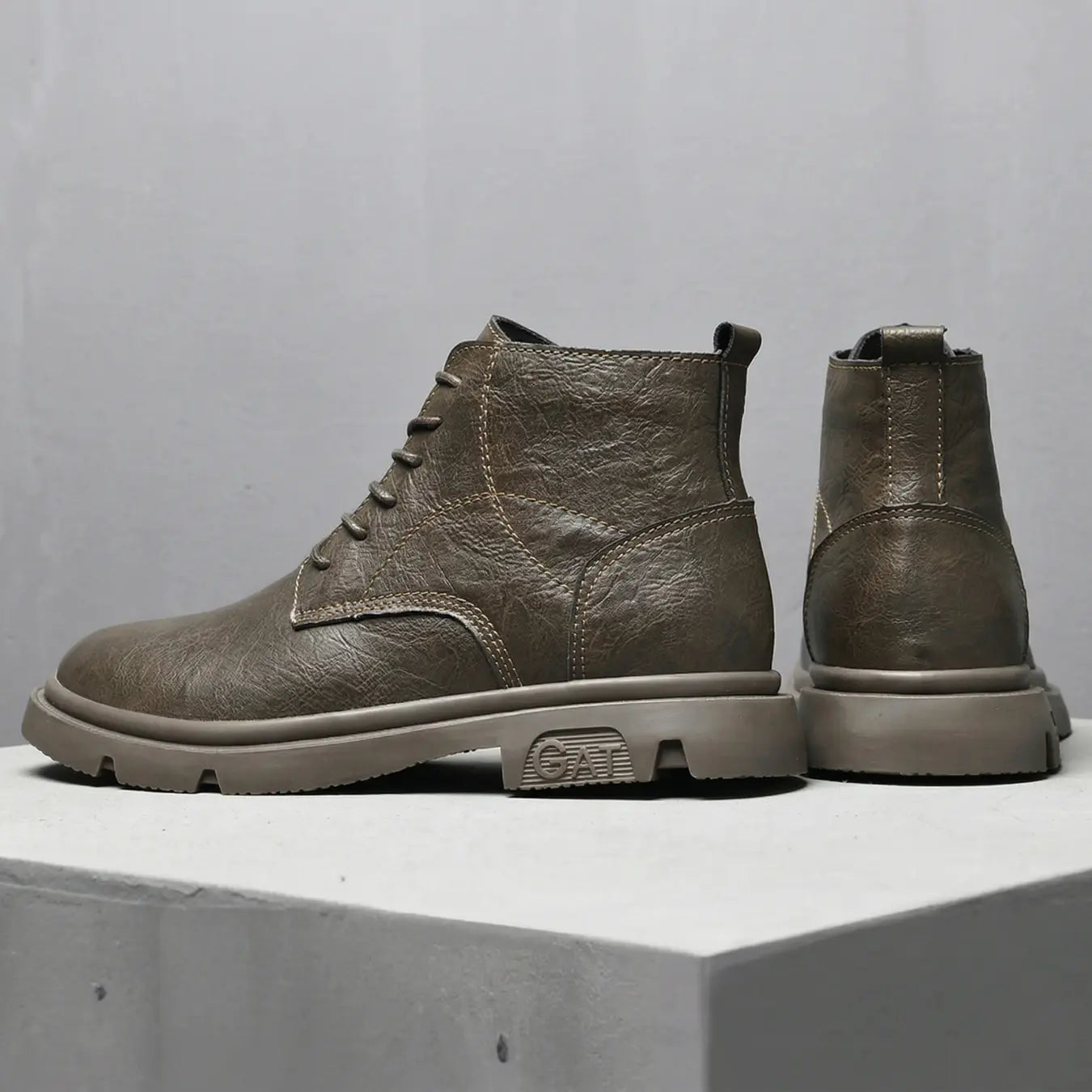 GAT 8cm height increasing leather miliary leather boots for men - Lucimora