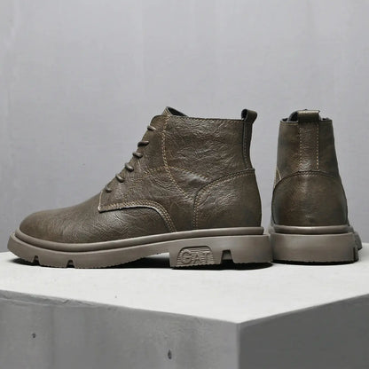 GAT 8cm height increasing leather miliary leather boots for men - Lucimora