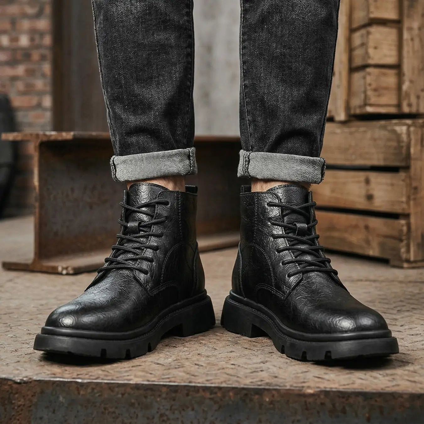GAT 8cm height increasing leather miliary leather boots for men - Lucimora