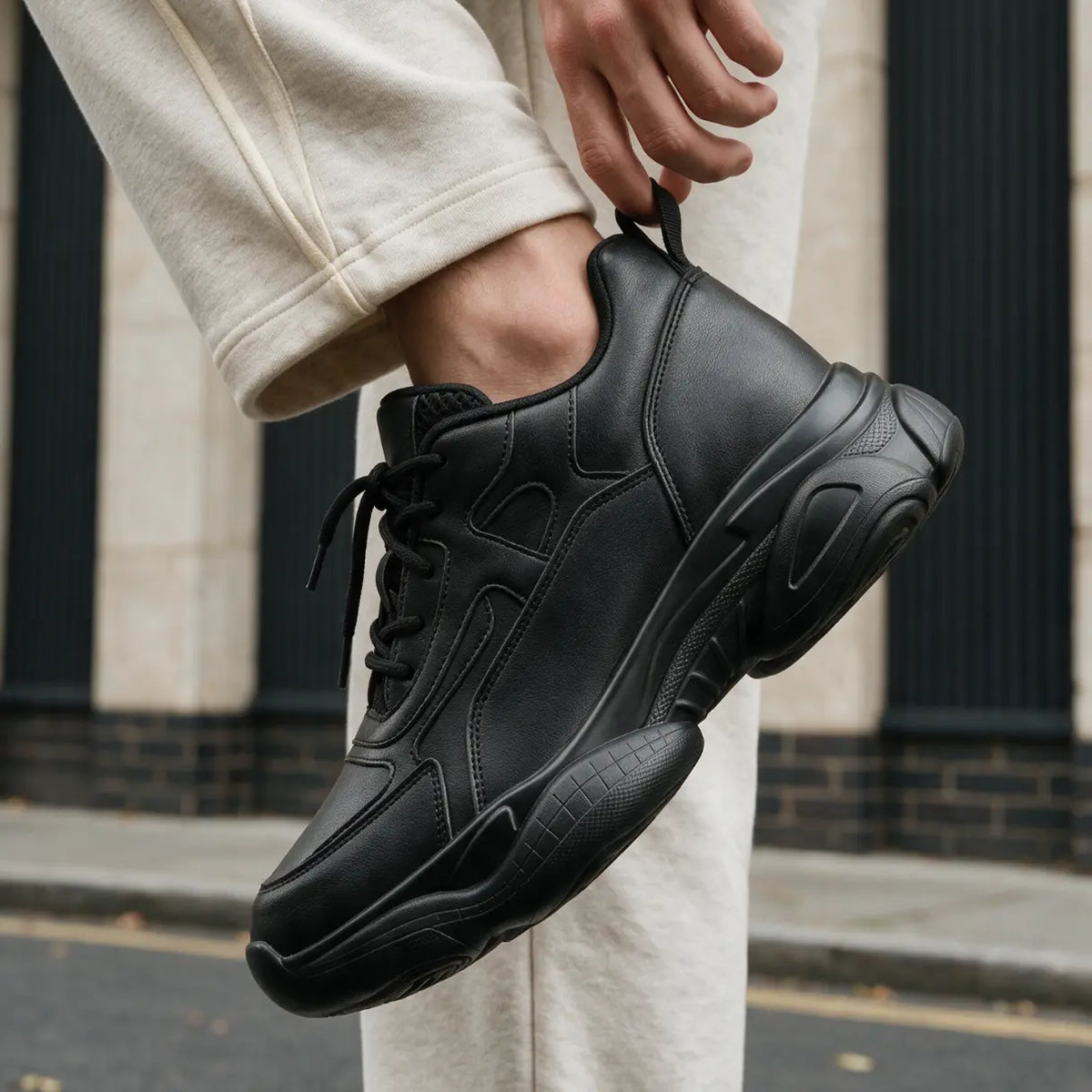 Men's 9cm Height Increasing Sneakers | Kaiser Elevator Chunky Shoes | Lucimora - black