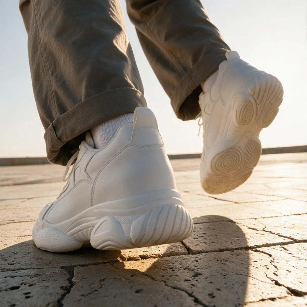 Men's 9cm Height Increasing Sneakers | Kaiser Elevator Chunky Shoes | Lucimora - white
