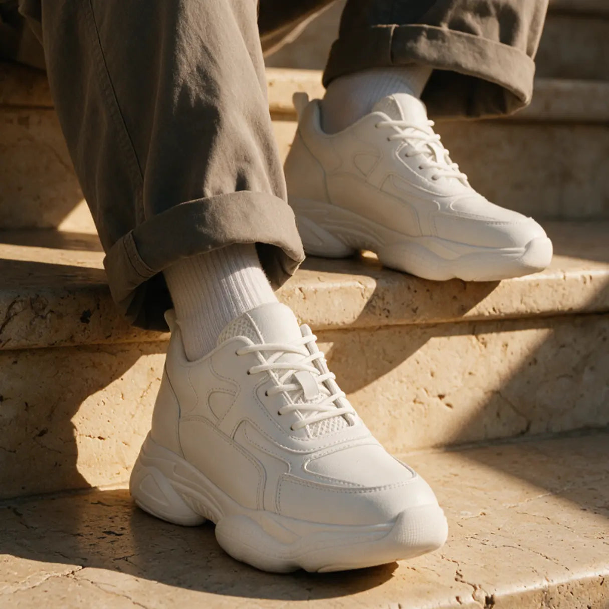Men's 9cm Height Increasing Sneakers | Kaiser Elevator Chunky Shoes | Lucimora - white