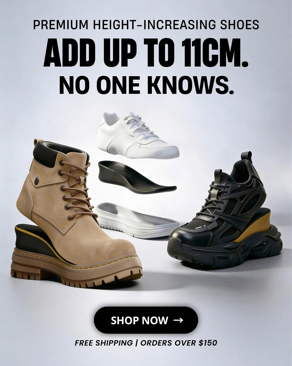 LUCIMORA HEIGHT INCREASING SHOES FOR MEN, UP TO 11CM ELEVATION