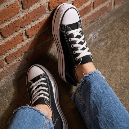 Marlowe Women’s 8cm Elevator Platform Sneakers | Height Increasing Canvas Shoes | Lucimora - black