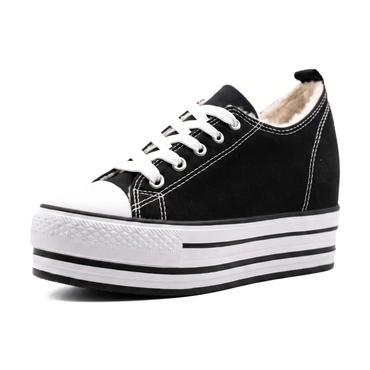 Marlowe Women’s 8cm Elevator Platform Sneakers | Height Increasing Canvas Shoes | Lucimora - black