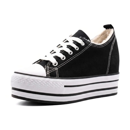 Marlowe Women’s 8cm Elevator Platform Sneakers | Height Increasing Canvas Shoes | Lucimora - black