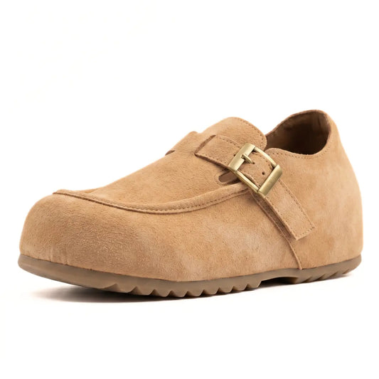 Merro 7cm height increasing suede monk-strap loafers for women - Lucimora