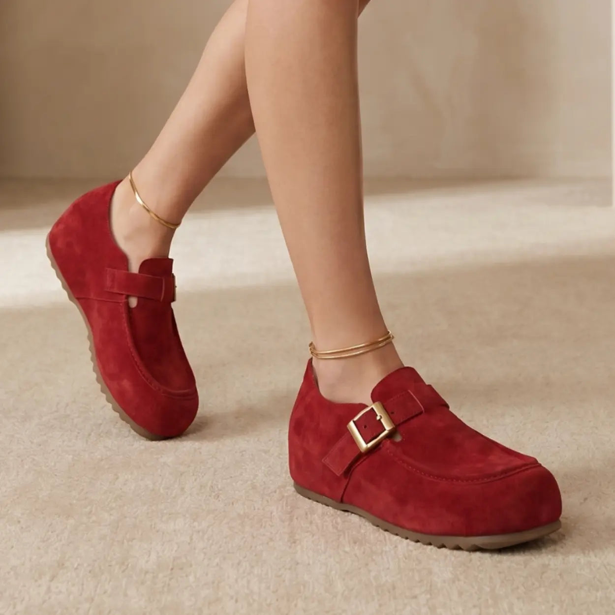 Merro 7cm height increasing suede monk-strap loafers for women - Lucimora