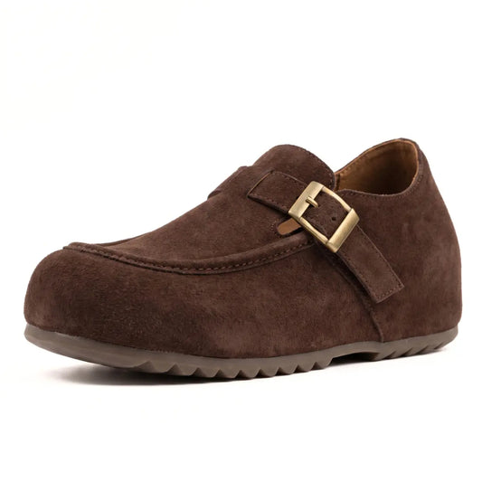 Merro 7cm height increasing suede monk-strap loafers for women - Lucimora