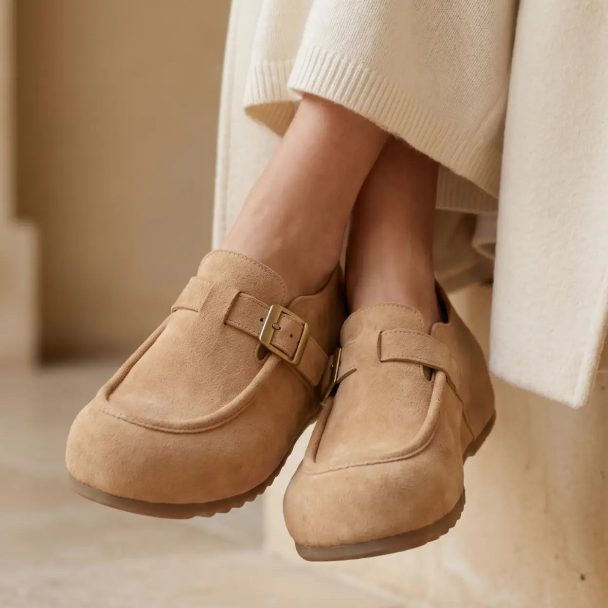Merro 7cm height increasing suede monk-strap loafers for women - Lucimora