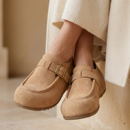 Merro 7cm height increasing suede monk-strap loafers for women - Lucimora