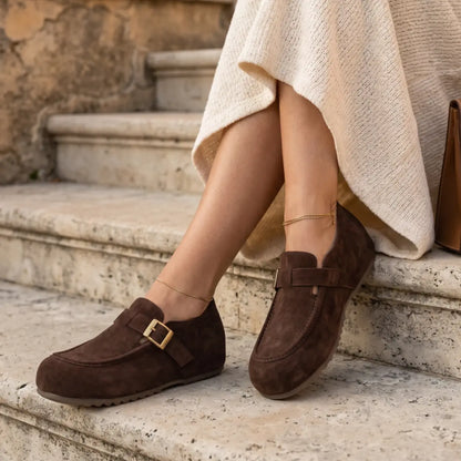 Merro 7cm height increasing suede monk-strap loafers for women - Lucimora