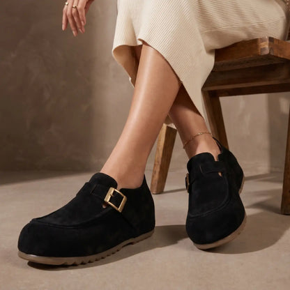 Merro 7cm height increasing suede monk-strap loafers for women - Lucimora
