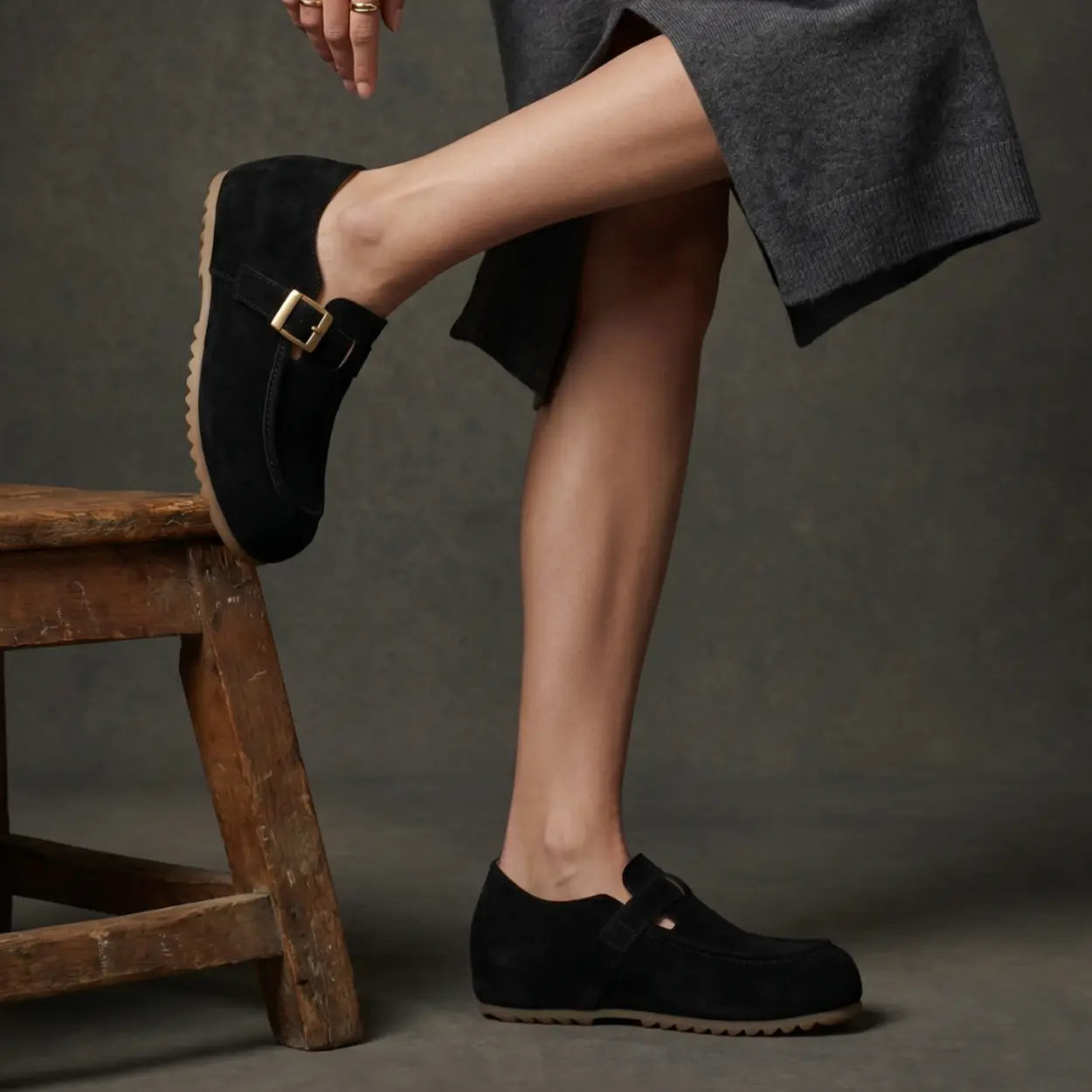 Merro 7cm height increasing suede monk-strap loafers for women - Lucimora