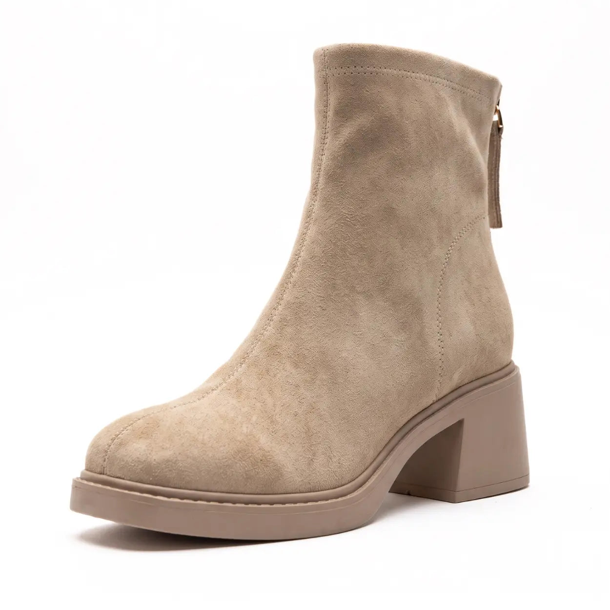 Mirea 8cm height inceasing suede booties for women, beige - Lucimora