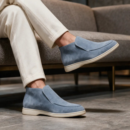 Montalvo Men’s 4.5cm Elevator Loafer Boots | Moc Toe Slip-On Suede Leather Height Increasing Shoes | Lucimora - light blue