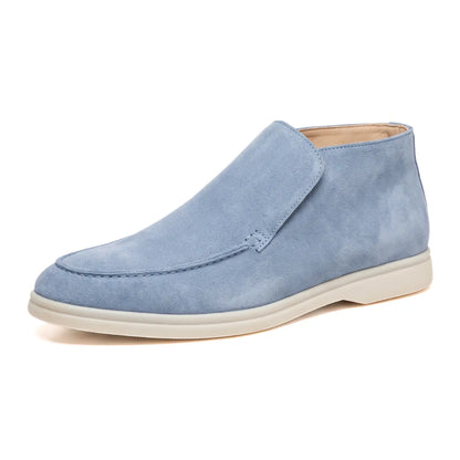 Montalvo Men’s 4.5cm Elevator Loafer Boots | Moc Toe Slip-On Suede Leather Height Increasing Shoes | Lucimora - light blue