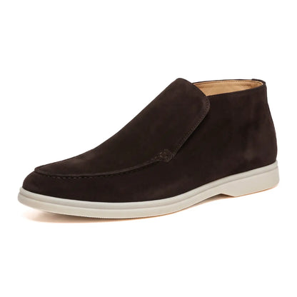 Montalvo Men’s 4.5cm Elevator Loafer Boots | Moc Toe Slip-On Suede Leather Height Increasing Shoes | Lucimora - brown