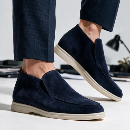 Montalvo Men’s 4.5cm Elevator Loafer Boots | Moc Toe Slip-On Suede Leather Height Increasing Shoes | Lucimora - navy