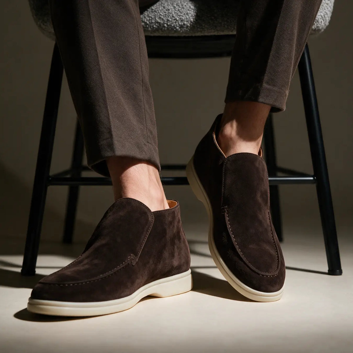 Montalvo Men’s 4.5cm Elevator Loafer Boots | Moc Toe Slip-On Suede Leather Height Increasing Shoes | Lucimora - brown
