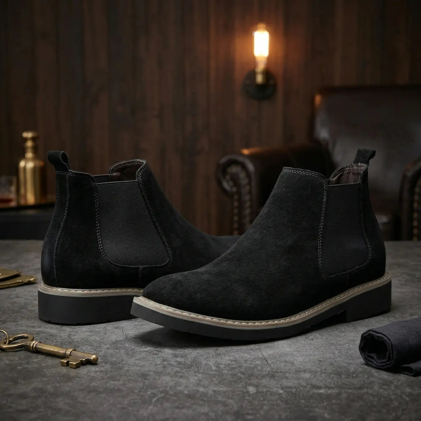 Nexus 7cm height increasing suede leather Chelsea boots for men - Lucimora