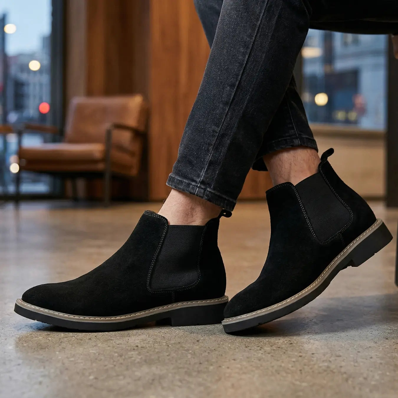 Nexus 7cm height increasing suede leather Chelsea boots for men - Lucimora