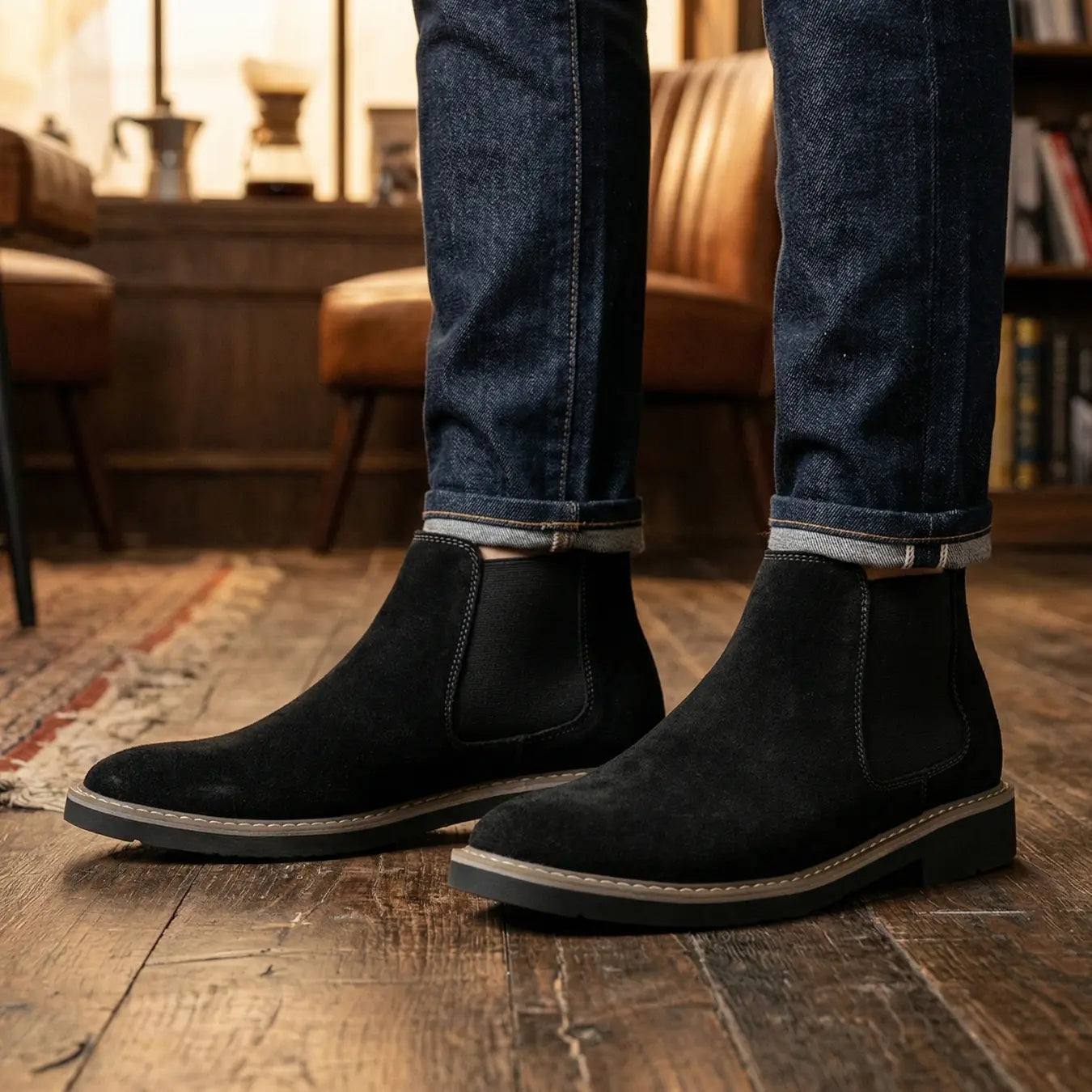 Nexus 7cm height increasing suede leather Chelsea boots for men - Lucimora