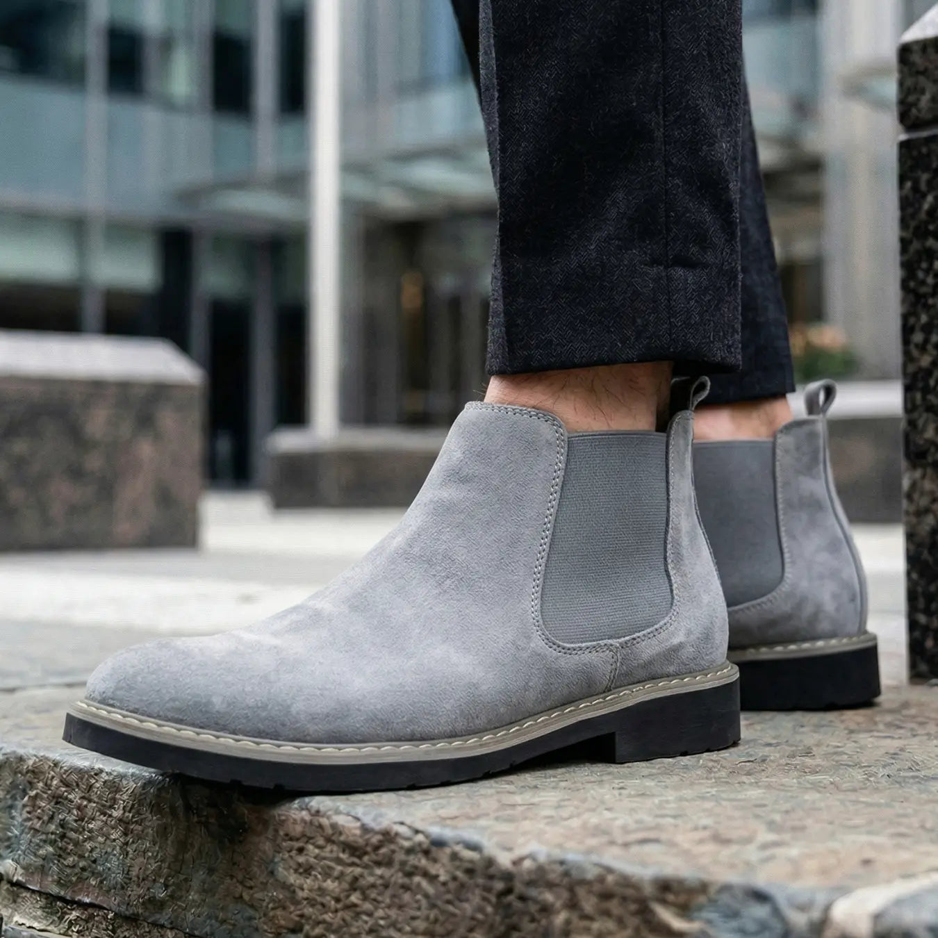 Nexus 7cm height increasing suede leather Chelsea boots for men - Lucimora