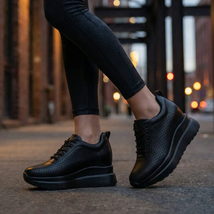 Noira 10cm (3.9" inches) height increasing elevator leather sneakers for women from Lucimora 