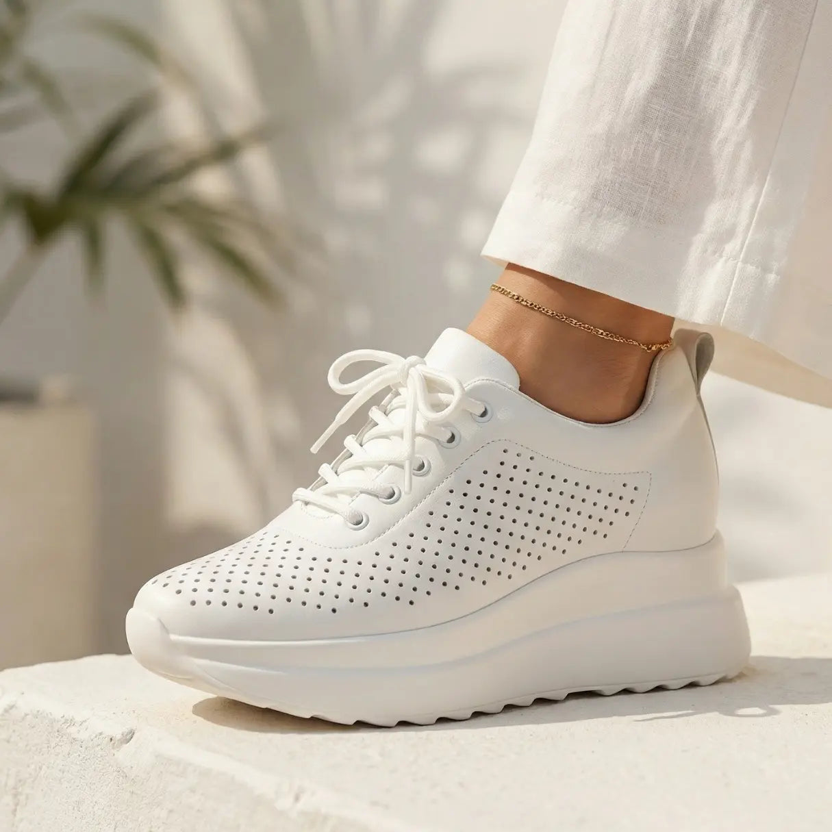 Noira 10cm (3.9" inches) height increasing elevator leather sneakers for women from Lucimora 