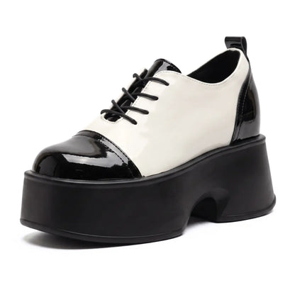 Nyssa Women's Chunky Platform Oxfords | 11cm Hidden Heel Height Increasing Patent Shoes | Lucimora