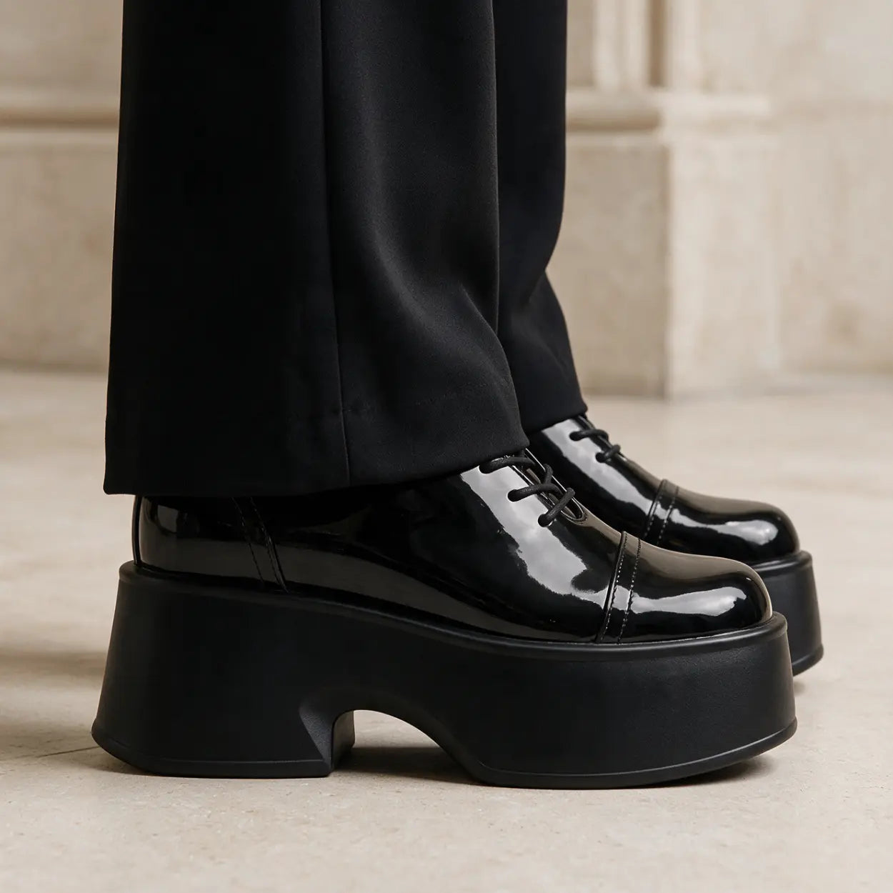 Nyssa Women's Chunky Platform Oxfords | 11cm Hidden Heel Height Increasing Patent Shoes | Lucimora