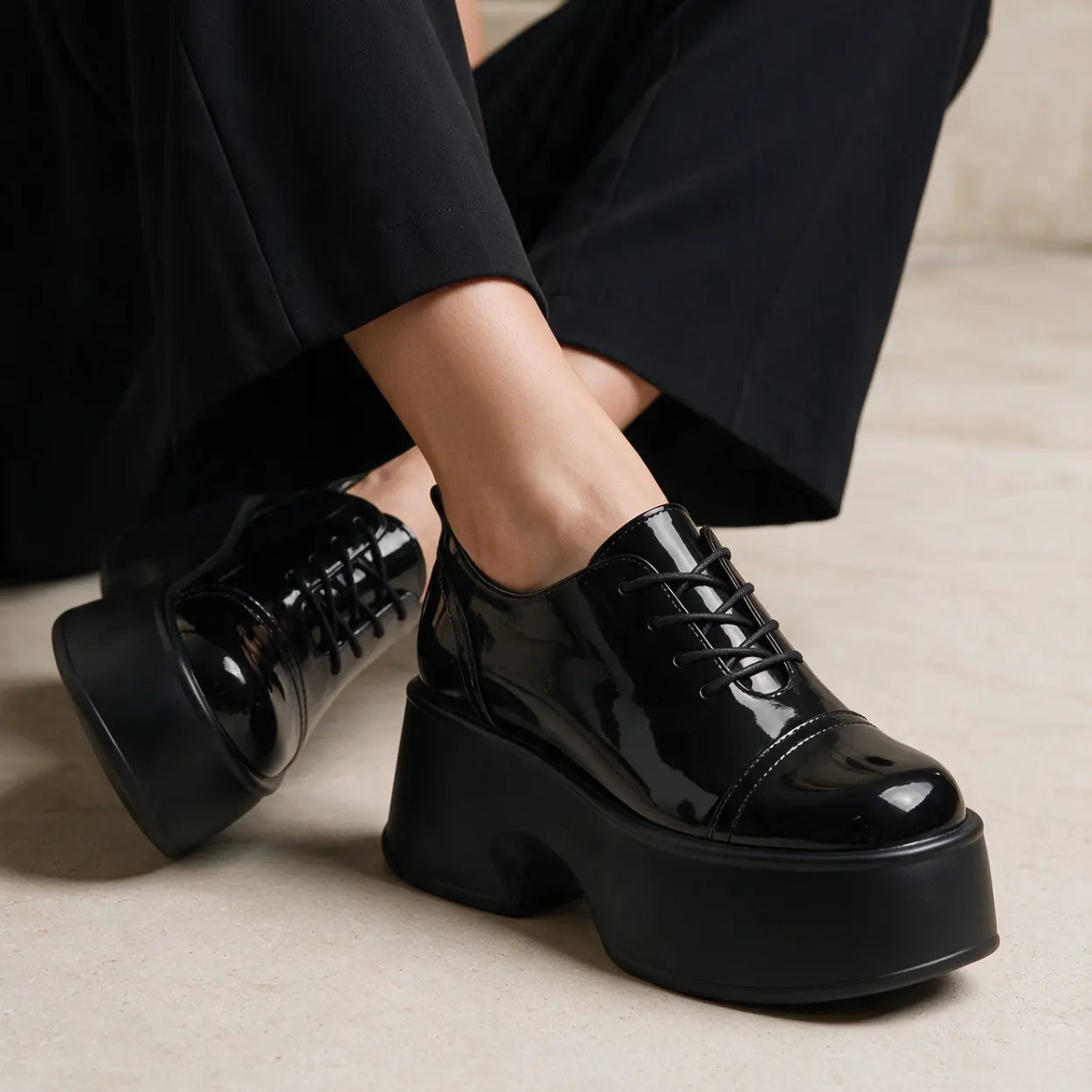 Nyssa Women's Chunky Platform Oxfords | 11cm Hidden Heel Height Increasing Patent Shoes | Lucimora
