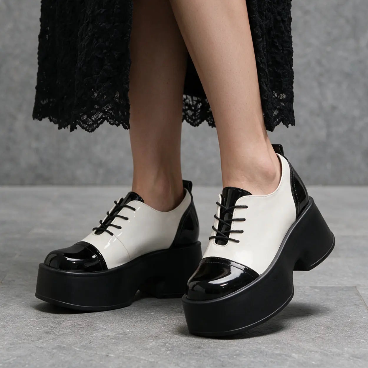 Nyssa Women's Chunky Platform Oxfords | 11cm Hidden Heel Height Increasing Patent Shoes | Lucimora