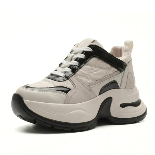 Nyvera 11cm (4.3" inches) height increasing elevator leather platform sneakers for women from Lucimora - high fashion