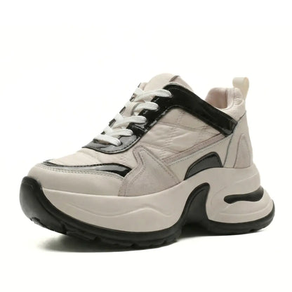 Nyvera 11cm (4.3" inches) height increasing elevator leather platform sneakers for women from Lucimora - high fashion