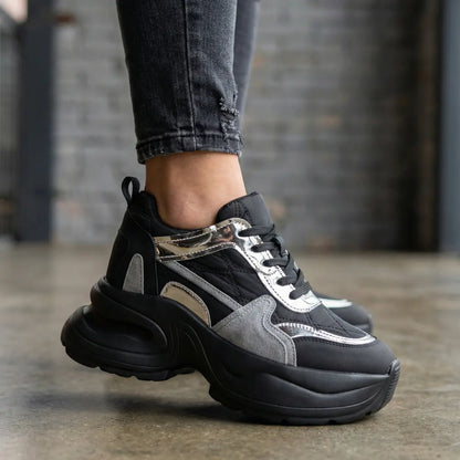 Nyvera 11cm (4.3" inches) height increasing elevator leather platform sneakers for women from Lucimora - high fashion