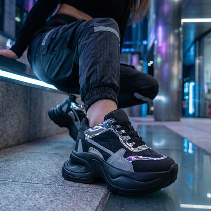 Nyvera 11cm (4.3" inches) height increasing elevator leather platform sneakers for women from Lucimora - high fashion