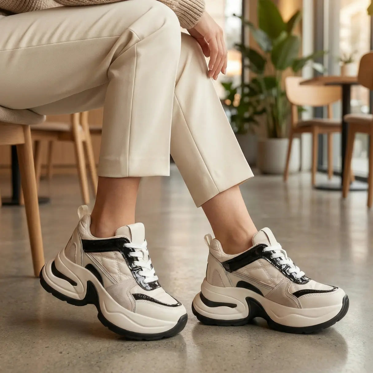 Nyvera 11cm (4.3" inches) height increasing elevator leather platform sneakers for women from Lucimora - high fashion