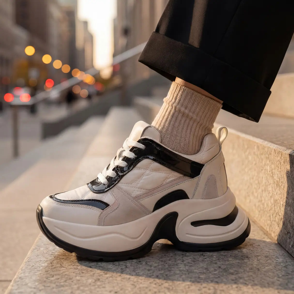 Nyvera 11cm (4.3" inches) height increasing elevator leather platform sneakers for women from Lucimora - high fashion