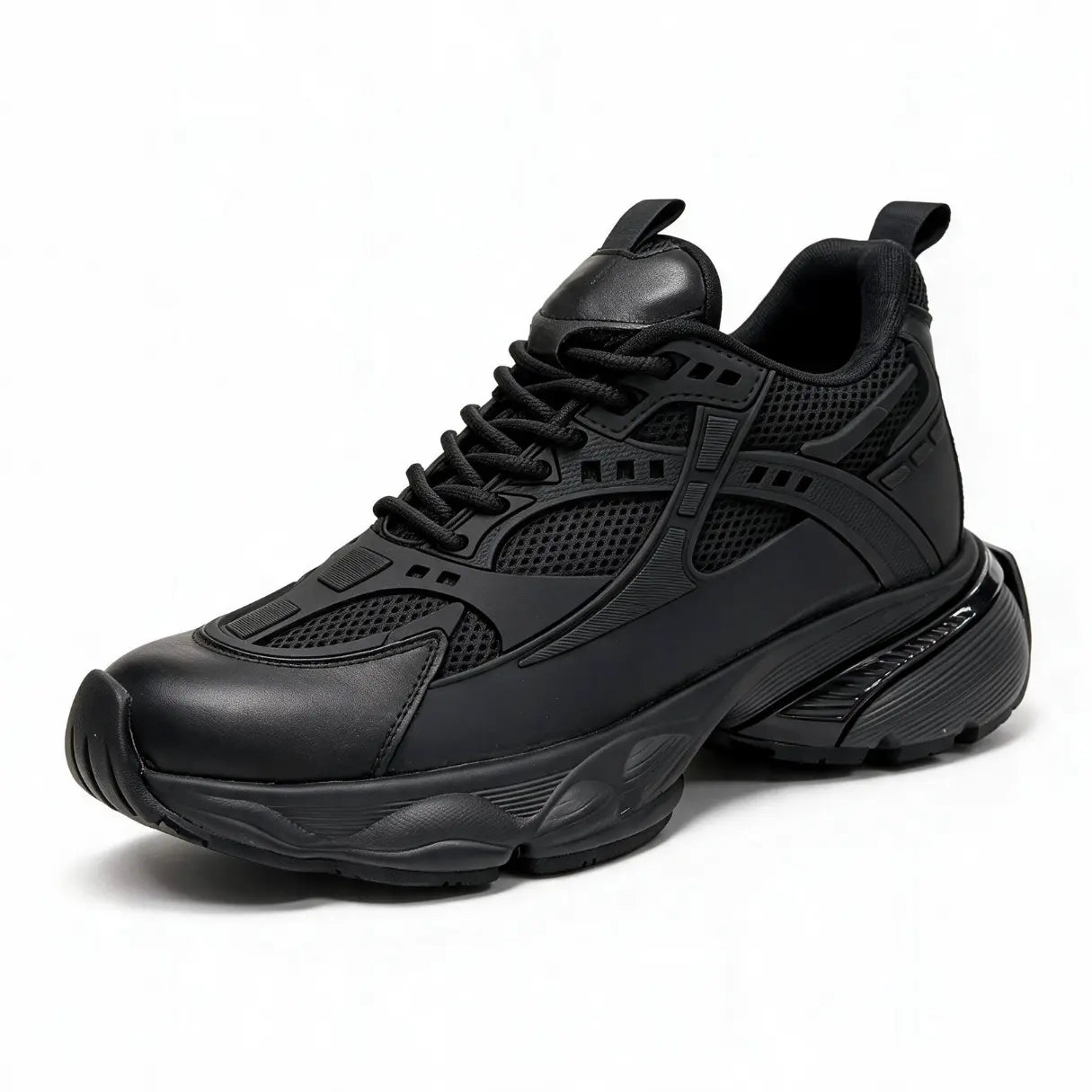 Men's Height Increasing Running Black Sneakers | Obsidian Elevator Mesh Shoes | Lucimora