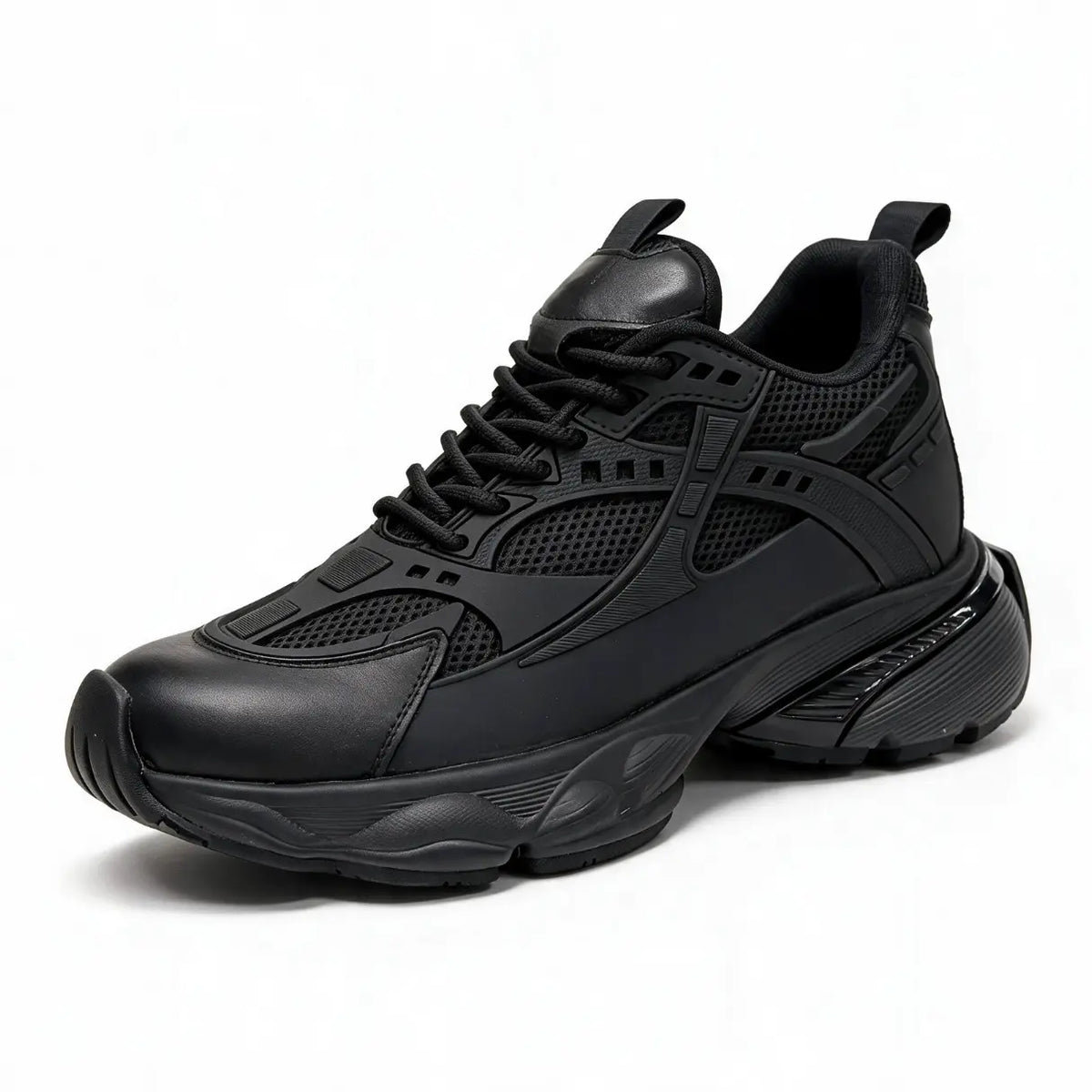 Men's Height Increasing Running Black Sneakers | Obsidian Elevator Mesh Shoes | Lucimora