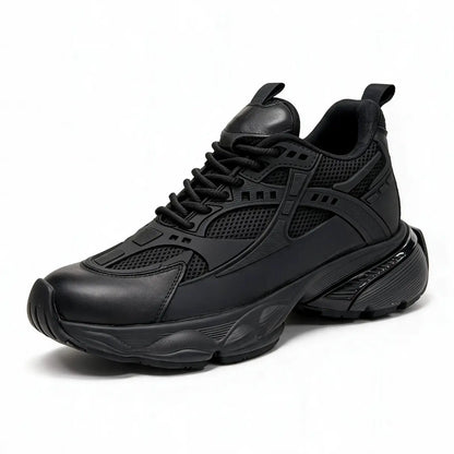 Men's Height Increasing Running Black Sneakers | Obsidian Elevator Mesh Shoes | Lucimora