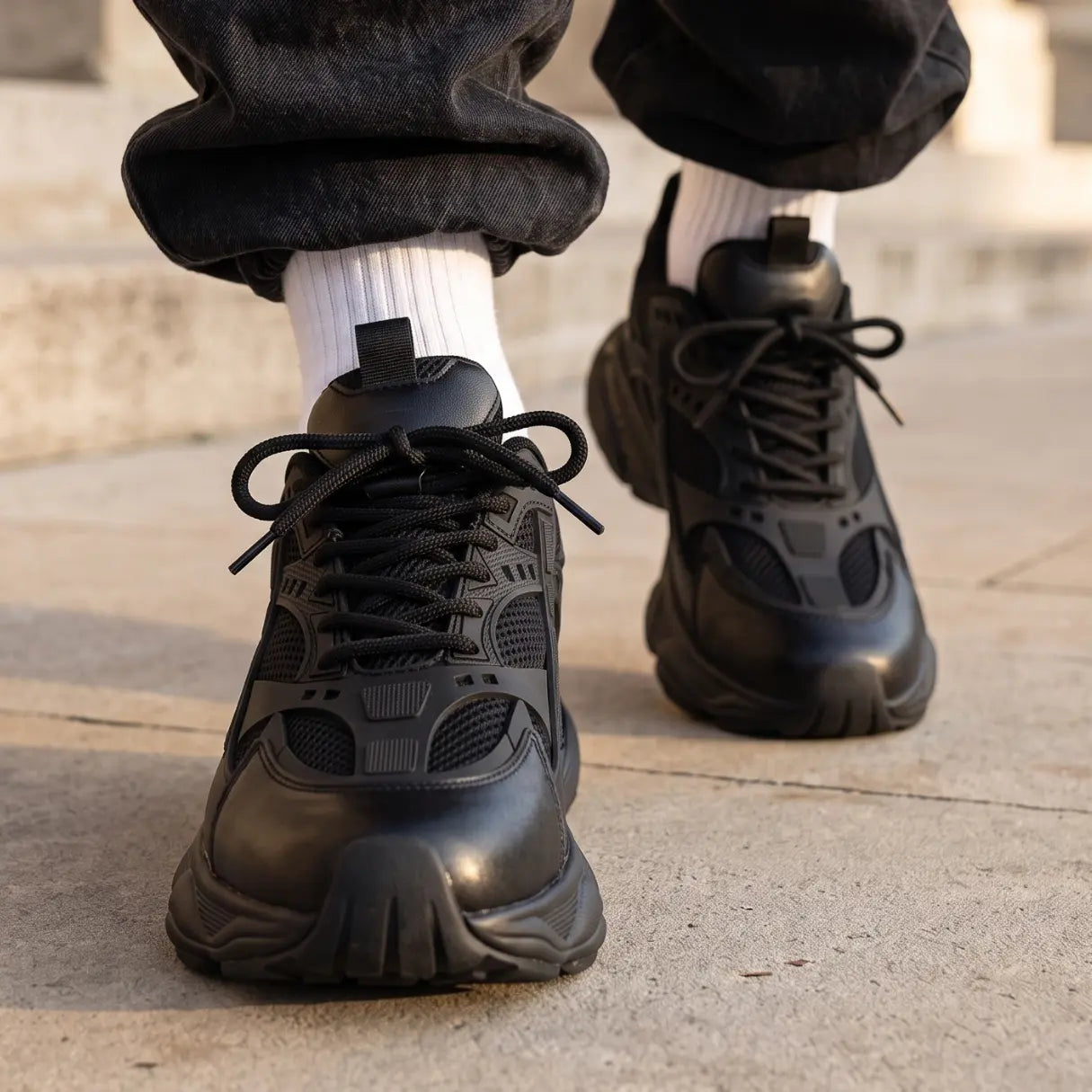 Men's Height Increasing Running Black Sneakers | Obsidian Elevator Mesh Shoes | Lucimora