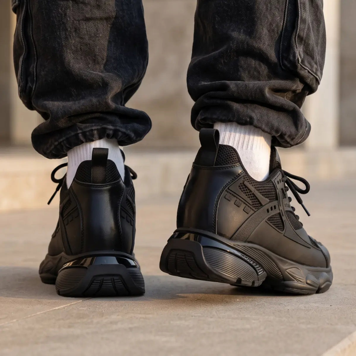 Men's Height Increasing Running Black Sneakers | Obsidian Elevator Mesh Shoes | Lucimora