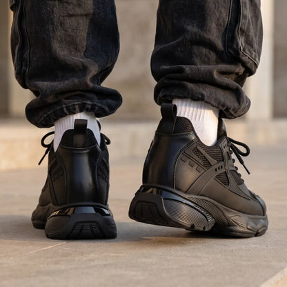 Men's Height Increasing Running Black Sneakers | Obsidian Elevator Mesh Shoes | Lucimora