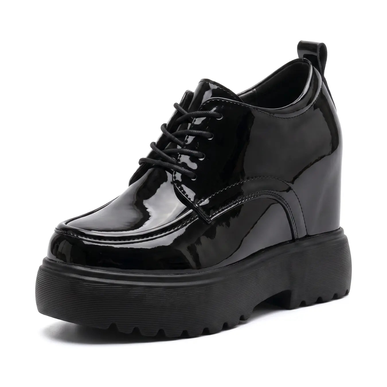 Ondra 12cm height increasing cowhide leather glossy shoes for women - Lucimora