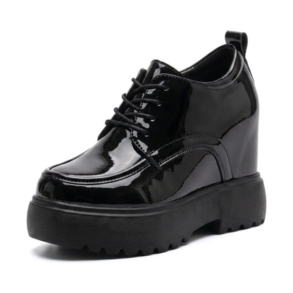 Ondra 12cm height increasing cowhide leather glossy shoes for women - Lucimora