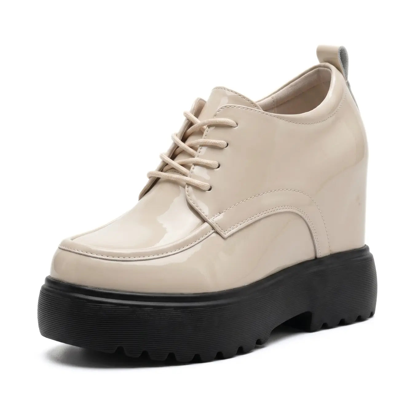 Ondra 12cm height increasing cowhide leather glossy shoes for women - Lucimora